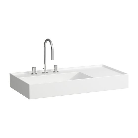 Laufen Aufsatzwaschtisch Kartell 460x900x150mm, Weiß LCC, 2 Hahnlöcher, ohne Überlauf Ablage rechts