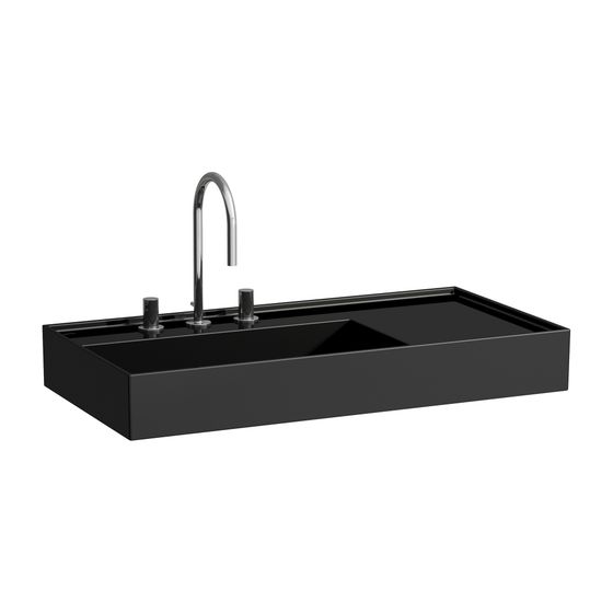 Laufen Aufsatzwaschtisch Kartell 460x900x150mm, glänzend Schwarz, 1 Hahnloch, ohne Überlauf Ablage rechts
