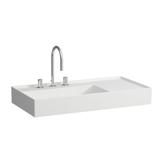 Laufen Aufsatzwaschtisch Kartell 460x900x150mm, Mattweiß, 1 Hahnloch, ohne Überlauf Ablage rechts