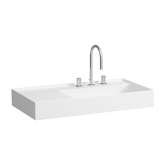 Laufen Aufsatzwaschtisch Kartell 460x900x150mm, Weiß LCC, 2 Hahnlöcher, ohne Überlauf Ablage links