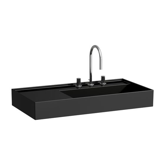 Laufen Aufsatzwaschtisch Kartell 460x900x150mm, glänzend Schwarz, 1 Hahnloch, ohne Überlauf Ablage links