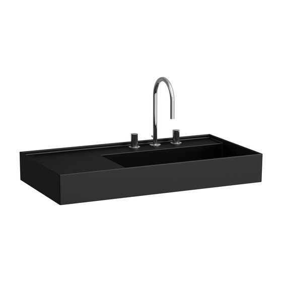 Laufen Aufsatzwaschtisch Kartell 460x900x150mm, Mattschwarz, 1 Hahnloch, ohne Überlauf Ablage links