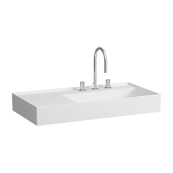 Laufen Waschtisch Kartell 460x900x150mm, Mattweiß, 3 Hahnlöcher, ohne Überlauf, Ablauf versteckt, Ablage links