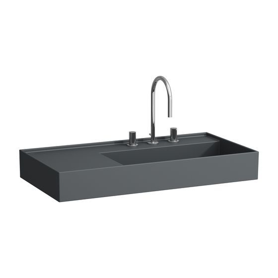 Laufen Aufsatzwaschtisch Kartell 460x900x150mm, Mattgraphit, 3 Hahnlöcher, ohne Überlauf Ablage links