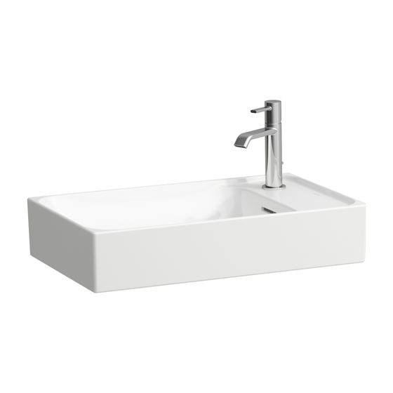 Laufen Waschtisch-Schale MEDA 350x600x150mm, Weiß, asym., 1 Hahnloch, rechts mit Überlauf, Becken links, Hahnlochbank rechts