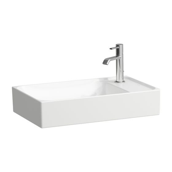 Laufen Waschtisch-Schale MEDA 350x600x150mm, Weiß, asym., 1 Hahnloch, rechts, ohne Überlauf, Becken links, Hahnlochbank rechts