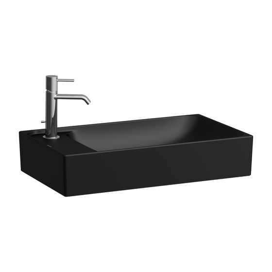 Laufen Waschtisch-Schale MEDA 350x600x150mm, Mattschwarz, asym., 1 Hahnloch links, Überlauf Becken rechts, Hahnlochbank links