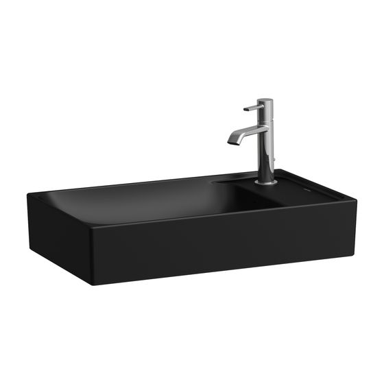 Laufen Waschtisch-Schale MEDA 350x600x150mm, Mattweiß, asym., 1 Hahnloch, rechts, o. Überlauf, Becken links, Hahnlochb. rechts