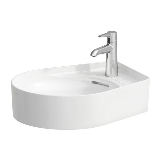 Laufen Waschtisch-Schale VAL 400x500x145mm, Weiß, 1 Hahnloch, mit Überlauf mit semi-trockenem Bereich rechts