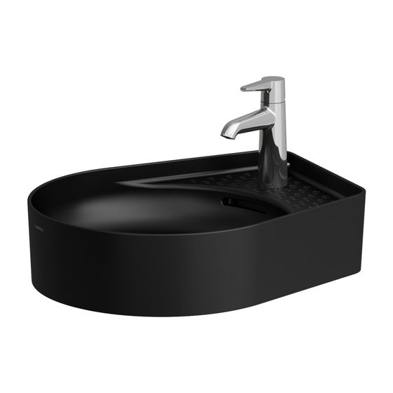 Laufen Waschtisch-Schale VAL 400x500x145mm, Mattschwarz, ohne Hahnloch, mit Überlauf mit semi-trockenem Bereich rechts