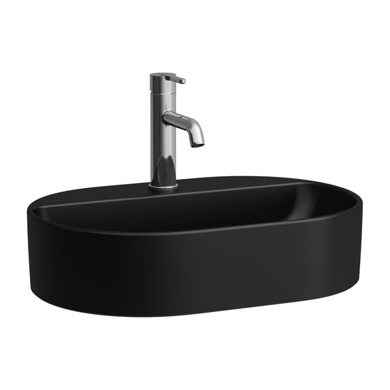 Laufen Waschtisch-Schale Savoy 380x550x155mm, Mattschwarz, oval mit Hahnlochbank mit Hahnloch, ohne Überlauf