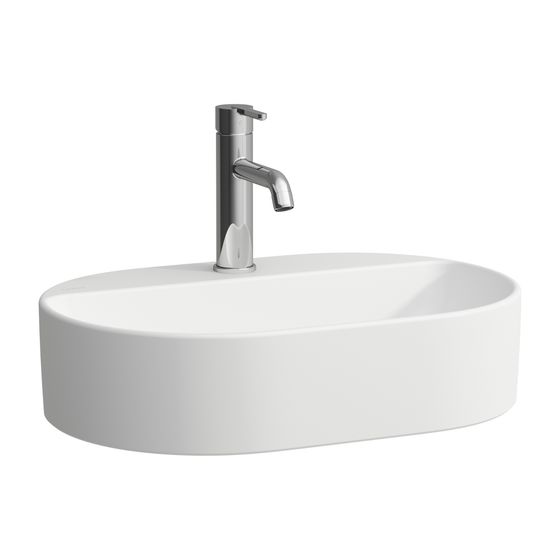Laufen Waschtisch-Schale Savoy 380x550x155mm, Mattweiß, oval mit Hahnlochbank mit Hahnloch, mit Überlauf