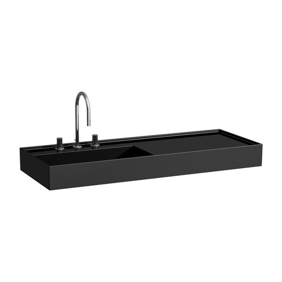Laufen Waschtisch Kartell 460x1200x150mm, glänzend Schwarz, 1 Hahnloch, ohne Überlauf, Ablauf versteckt, Ablage rechts
