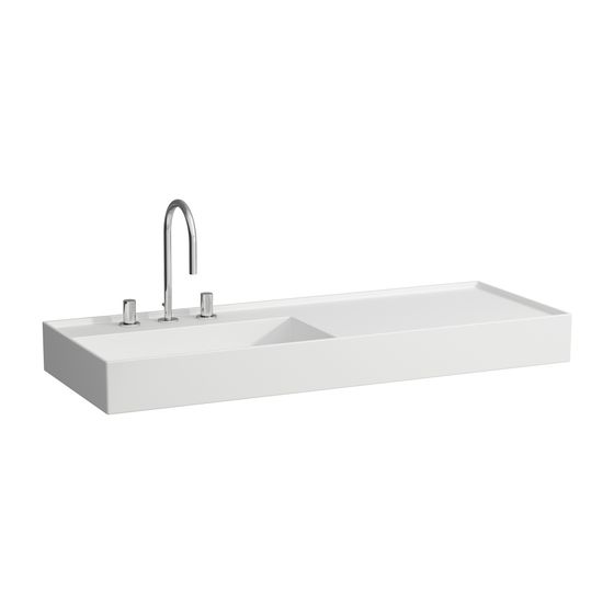 Laufen Waschtisch Kartell 460x1200x150mm, Mattweiß, 3 Hahnlöcher, ohne Überlauf Ablage rechts