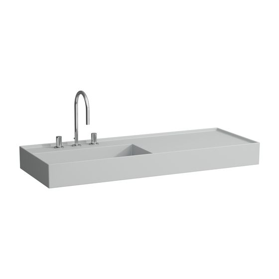 Laufen Waschtisch Kartell 460x1200x150mm, Mattgrau, 2 Hahnlöcher, ohne Überlauf, Ablauf versteckt, Ablage rechts