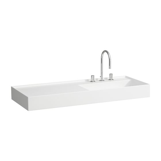 Laufen Waschtisch Kartell 460x1200x150mm, Weiß, 1 Hahnloch, ohne Überlauf, Ablauf versteckt, Ablage links