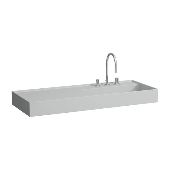 Laufen Waschtisch Kartell 460x1200x150mm, Mattgrau, 1 Hahnloch, ohne Überlauf, Ablauf versteckt, Ablage links