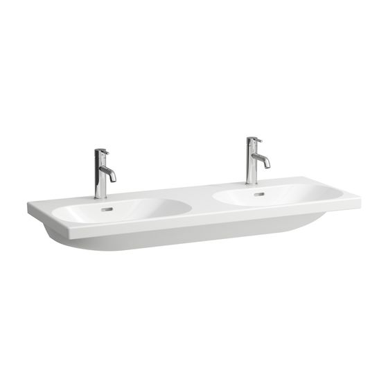 Laufen Doppelwaschtisch LUA 460x1200x180mm, Weiß LCC, 3 Hahnlöcher mit Überlauf