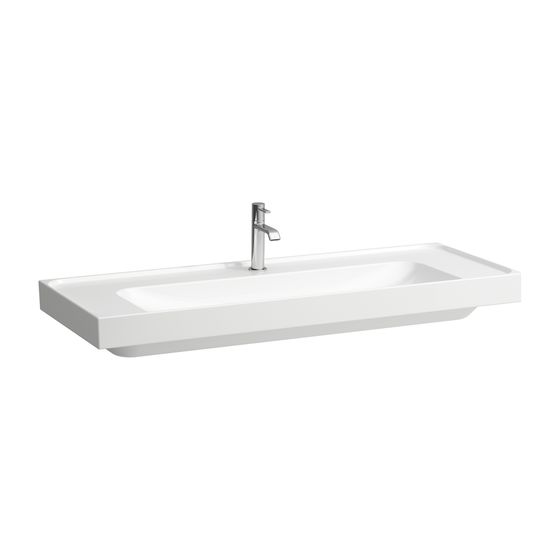 Laufen Waschtisch MEDA 460x1200x160mm, Mattweiß, Ablage links/rechts, 1 Hahnloch, links/rechts, ohne Überlauf