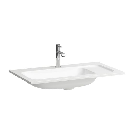 Laufen Möbelwaschtisch Slim, MEDA, 445x775x130mm, Mattweiß, aus Marbond, Ablage rechts, 1 Hahnloch, ohne Überlauf, für H421682