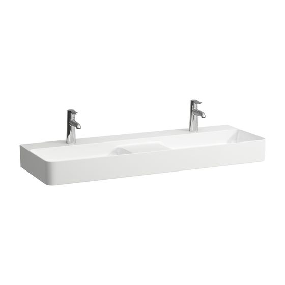 Laufen Doppelwaschtisch VAL 420x12000x155x155mm, Weiß LCC, 1 Hahnloch, ohne Überlauf, Kanal unten geschlossen semi-trockener B.