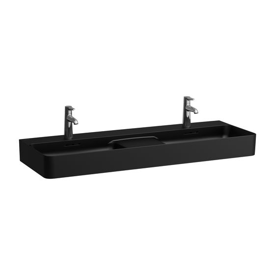 Laufen Doppelwaschtisch VAL 420x12000x155x155mm, Mattschwarz, 1 Hahnloch, ohne Überlauf, Kanal unten geschl. semi-trockener B.
