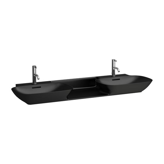 Laufen Doppelwaschtisch INO 450x1420x145mm, Mattschwarz, 1 Hahnloch, je Becken, ohne Überlauf Ablage zwischen den Becken