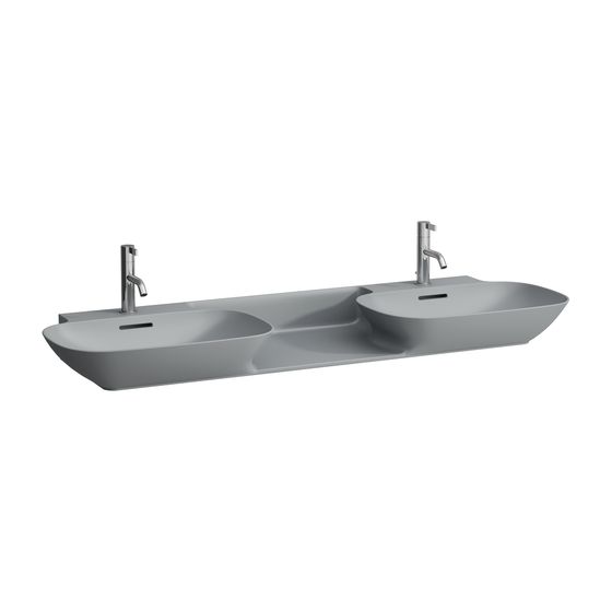 Laufen Doppelwaschtisch INO 450x1420x145mm, Mattgraphit, ohne Hahnloch, mit Überlauf Ablage zwischen den Becken