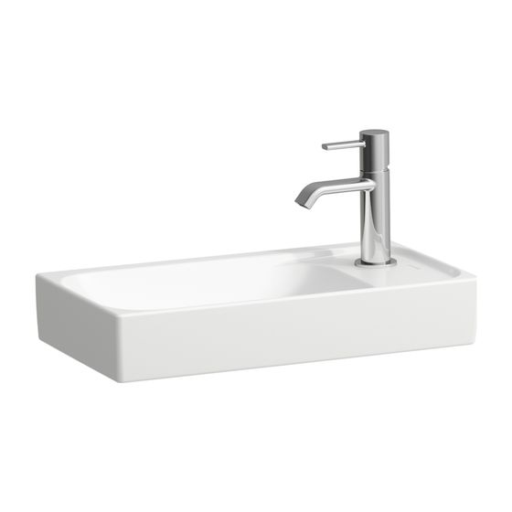 Laufen Handwaschbecken, MEDA, 235x460x115mm, Weiß LCC, asymmetrisch, ohne Hahnloch/Überlauf, Becken links, Hahnlochbank rechts