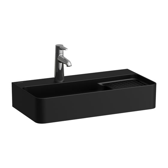 Laufen Waschtisch kompakt VAL 310x600x155mm, Mattschwarz, 1 Hahnloch, ohne Überlauf, Kanal unten geschloss., rechts semi-trocken