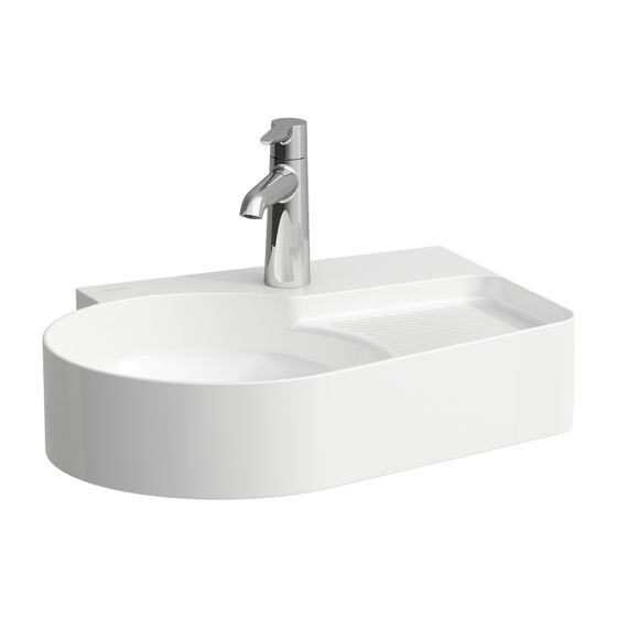 Laufen Waschtisch VAL 400x530x155mm, Mattweiß, 1 Hahnloch, ohne Überlauf, Kanal unten geschlossen, rechts semi-trocken