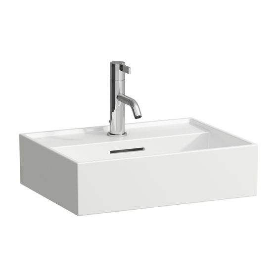 Laufen Handwaschbecken Kartell 340x450x140mm, Weiß LCC, 3 Hahnlöcher mit Überlauf Standardablauf