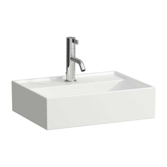 Laufen Handwaschbecken Kartell 340x450x140mm, Weiß LCC, 1 Hahnloch, ohne Überlauf, Kanal unten geschlossen