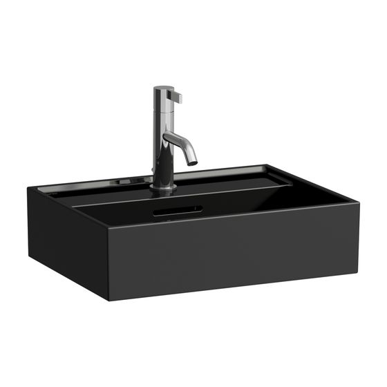Laufen Handwaschbecken Kartell 340x450x140mm, glänzend Schwarz, 1 Hahnloch, mit Überlauf Standardablauf