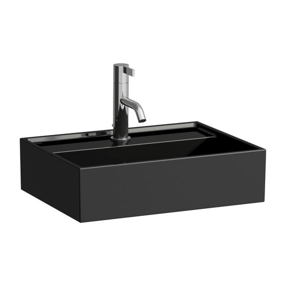 Laufen Handwaschbecken Kartell 340x450x140mm, glänzend Schwarz, 1 Hahnloch, ohne Überlauf, Kanal unten geschlossen
