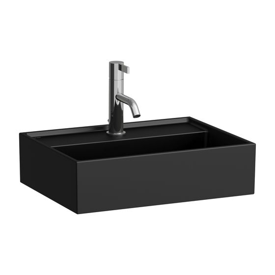 Laufen Handwaschbecken Kartell 340x450x140mm, Mattschwarz, 1 Hahnloch, ohne Überlauf, Kanal unten geschlossen