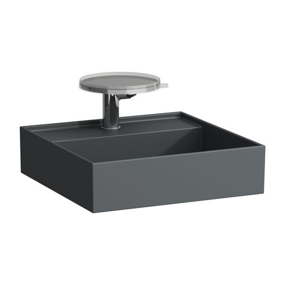 Laufen Handwaschbecken Kartell 460x460x150mm, Mattgraphit, 3 Hahnlöcher, ohne Überlauf, Ablauf versteckt