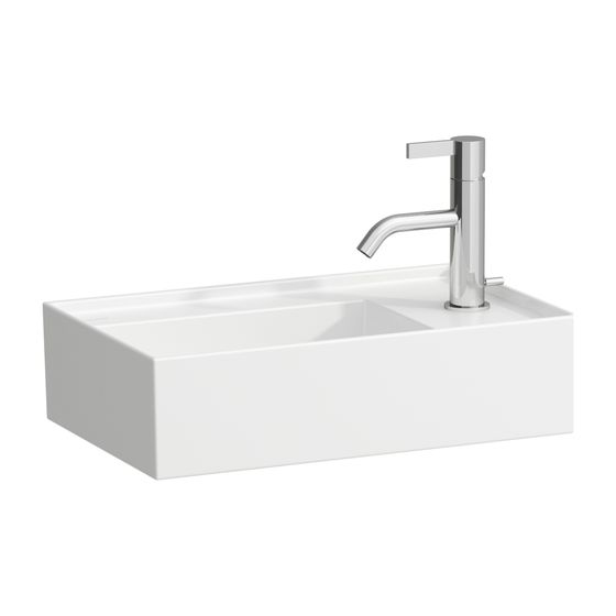Laufen Handwaschbecken Kartell 280x460x150mm, Weiß, asym. 1 Hahnloch, ohne Überlauf, Ablauf versteckt, Armaturenb. rechts