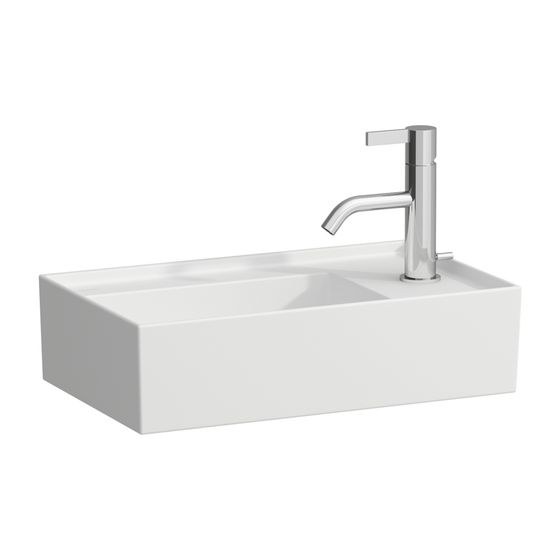 Laufen Handwaschbecken Kartell 280x460x150mm, Mattweiß, asym. 1 Hahnloch, ohne Überlauf, Ablauf versteckt, Armaturenb. rechts