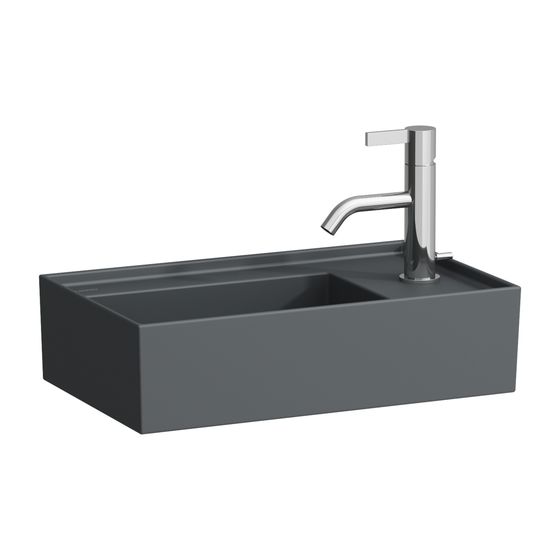 Laufen Handwaschbecken Kartell 280x460x150mm, Mattgraphit, asymmetrisch, ohne Hahnloch/Überlauf Armaturenbank rechts