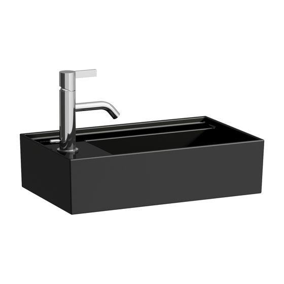Laufen Handwaschbecken Kartell 280x460x150mm, Schwarz, asym. 1 Hahnloch, ohne Überlauf, Ablauf versteckt, Armaturenb. links