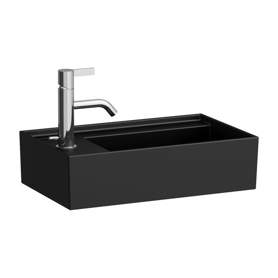 Laufen Handwaschbecken Kartell 280x460x150mm, Mattschwarz, asymmetrisch, ohne Hahnloch/Überlauf Armaturenbank links