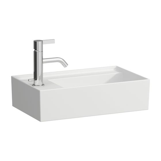 Laufen Handwaschbecken Kartell 280x460x150mm, Mattweiß, asymmetrisch, ohne Hahnloch/Überlauf Armaturenbank links