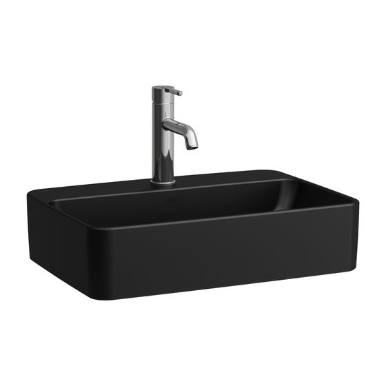 Laufen Waschtisch-Schale Savoy 380x550x155mm, Mattschwarz, rechteckig mit Hahnlochbank mit Hahnloch, mit Überlauf
