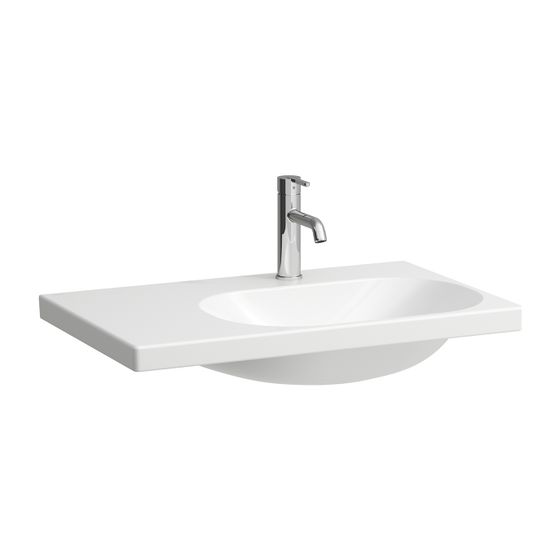 Laufen Waschtisch LUA 460x750x180mm, Weiß LCC, asymmetrisch Becken rechts 1 Hahnloch, ohne Überlauf