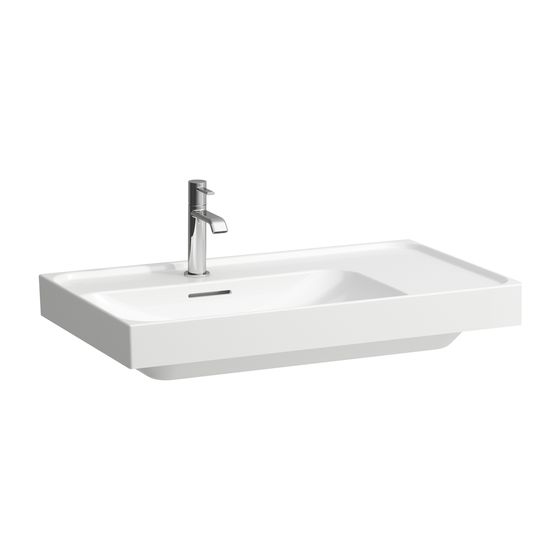 Laufen Waschtisch MEDA 460x800x160mm, Weiß LCC, Ablage rechts, 3 Hahnlöcher mit Überlauf