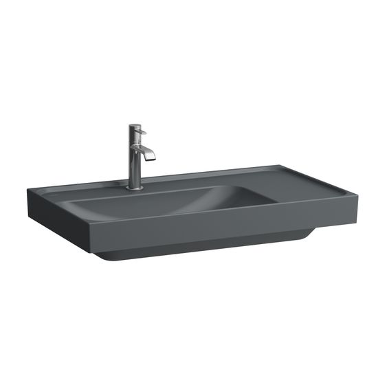 Laufen Waschtisch MEDA 460x800x160mm, Mattgraphit, Ablage rechts, 3 Hahnlöcher, ohne Überlauf