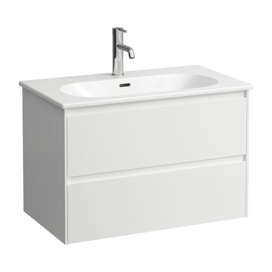 Laufen Waschtisch mit Unterbau LUA SET LANI 455x800x527mm, Mattweiß, Weiß, 1 Hahnloch, 2 Schubladen, Griffleiste, Soft-Close