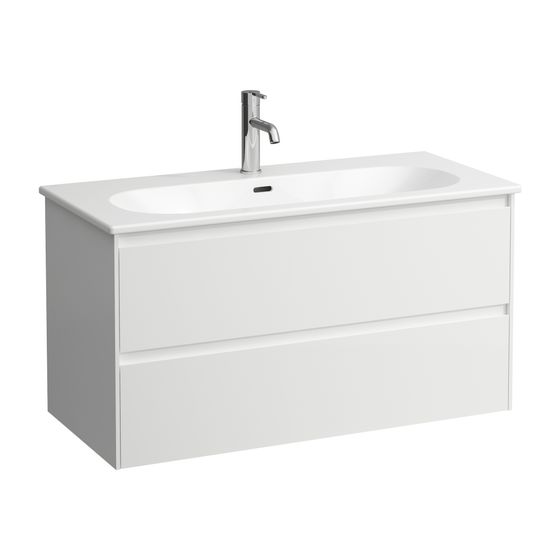 Laufen Waschtisch mit Waschtischunterbau LUA SET LANI 455x1000x527mm, glänzend Weiß, 1 Hahnloch, mit Überlauf mit 2 Schubladen