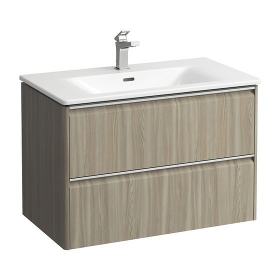 Laufen Waschtisch mit Unterbau Palace SET 450x800x545mm, Ulme hell, Weiß, 1 Hahnloch, 2 Schubladen, Griffleiste